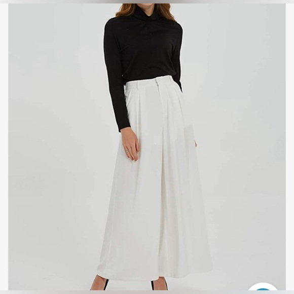 Tronjori Women's High Waist Casual Wide Leg Long Palazzo Pants in white XL - Picture 13 of 14
